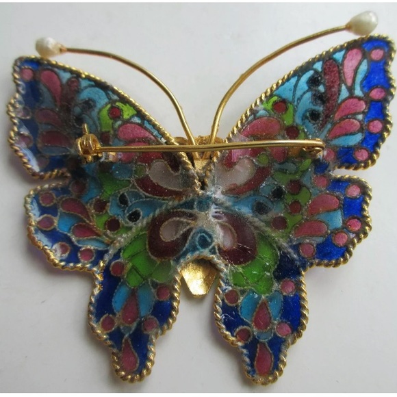 Vintage Plique ‘A Jour Enamel Butterfly Brooch - Picture 2 of 8